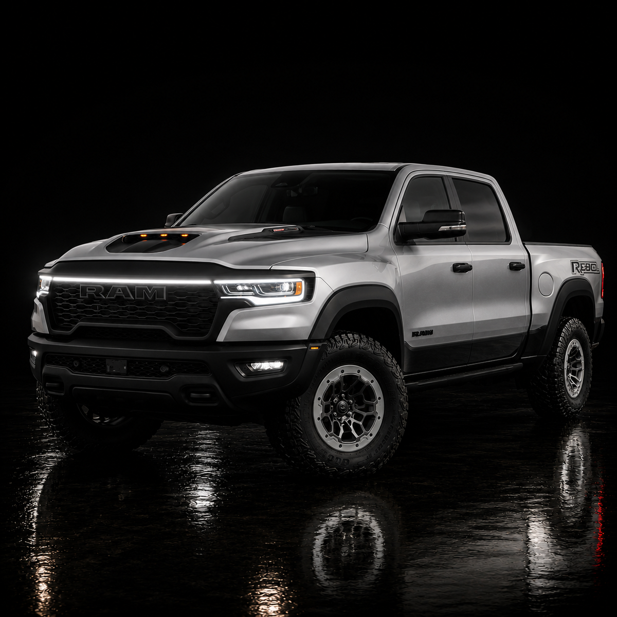 2025-2026 Ram 1500 RHO LED “Power” Grille Bar – White DRL Strip, IP67, Bolt-On, Black or Silver Frame