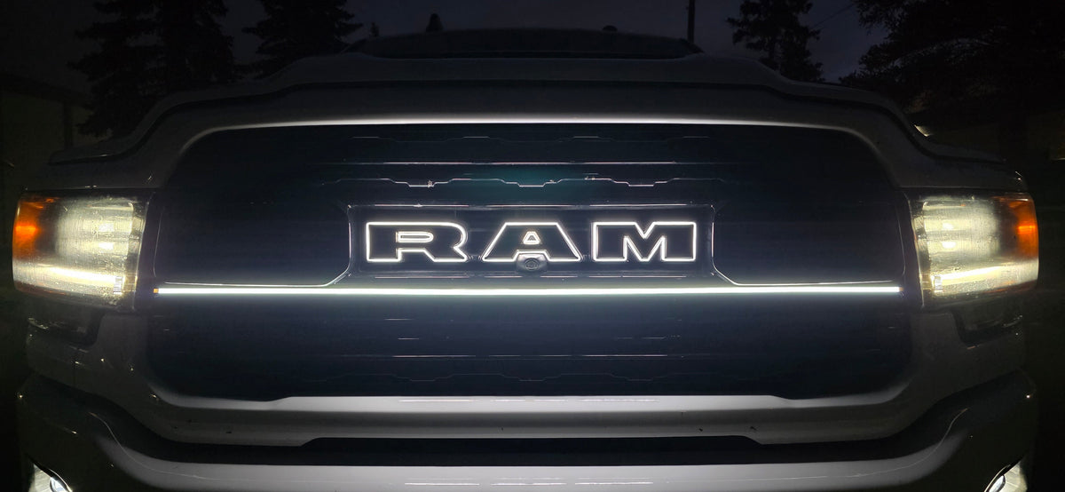 2023-2024 Ram 2500/3500 Limited LED Grille “Power” Bar – Single Strip, IP67, Black or Silver Frame