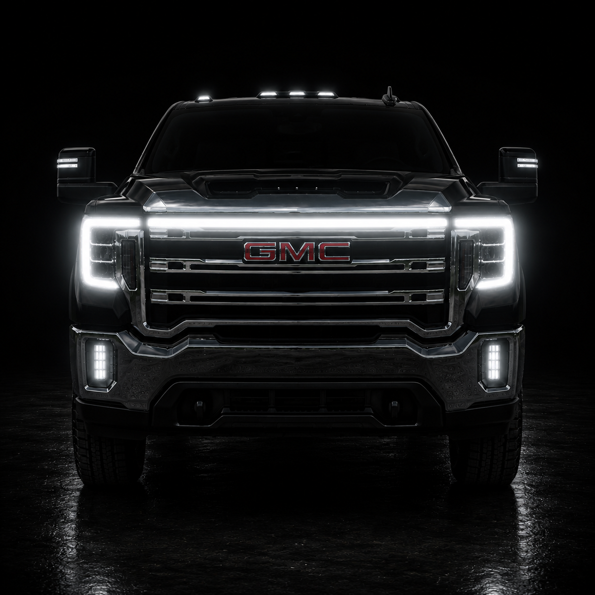 2020-2023 GMC Sierra 2500 SLE LED Grille “Power” Bar – White DRL, IP67, Bolt-On, Black or Silver