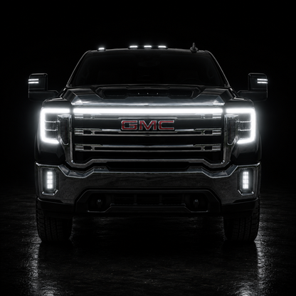 2020-2023 GMC Sierra 2500 SLE LED Grille “Power” Bar – White DRL, IP67, Bolt-On, Black or Silver