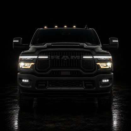 2025-2026 Ram 2500/3500 (6th-Gen) LED Grille Light Kit – Curved Fit, IP67, Bolt-On, Silver or Black Anodized Frame