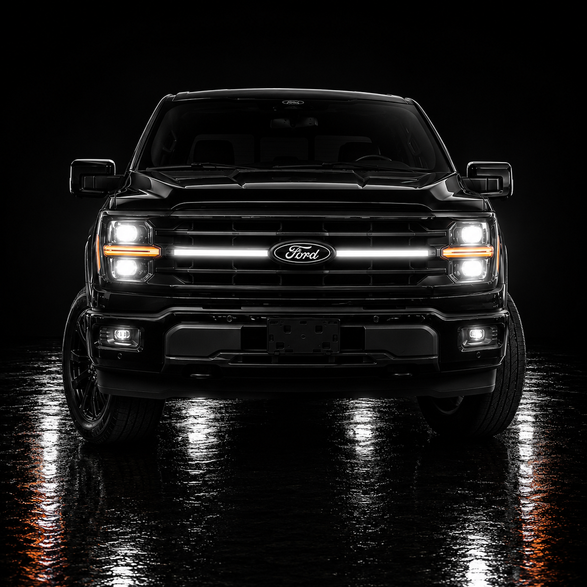 2024-2025 Ford F-150 XLT LED Center-Grille Bar – White DRL Strip, IP67, Bolt-On, Black or Silver Frame