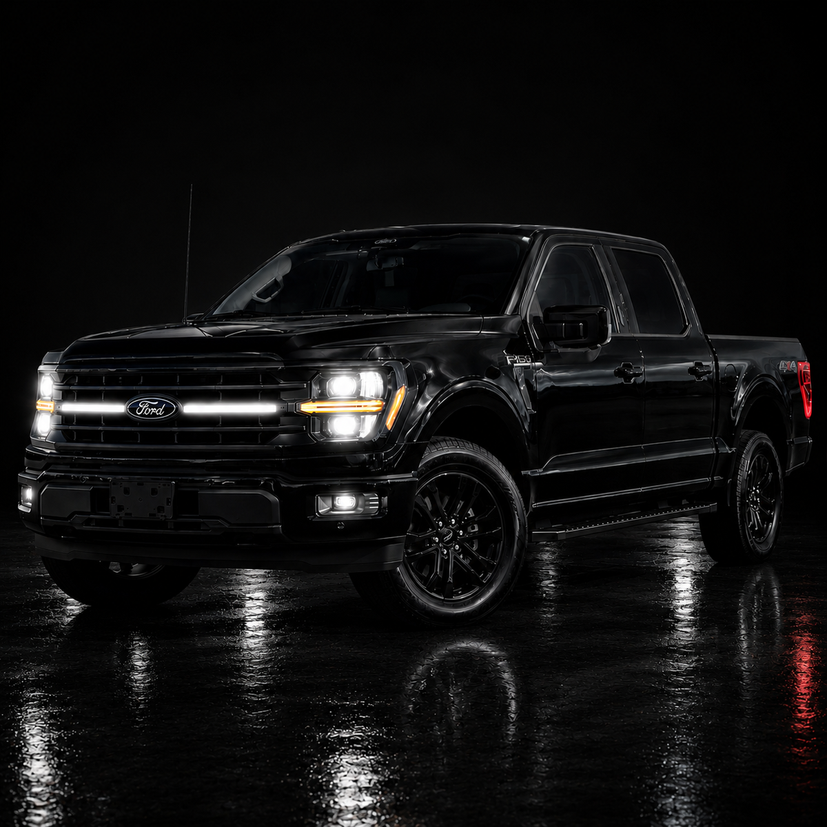 2024-2025 Ford F-150 XLT LED Center-Grille Bar – White DRL Strip, IP67, Bolt-On, Black or Silver Frame