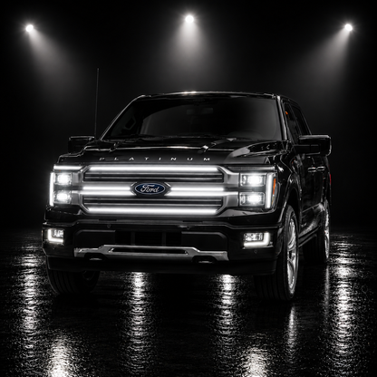 2024-2025 Ford F150 Platinum “Black Package” LED Grille Light Kit – White DRL Strip, IP67, Plug-and-Play Ready
