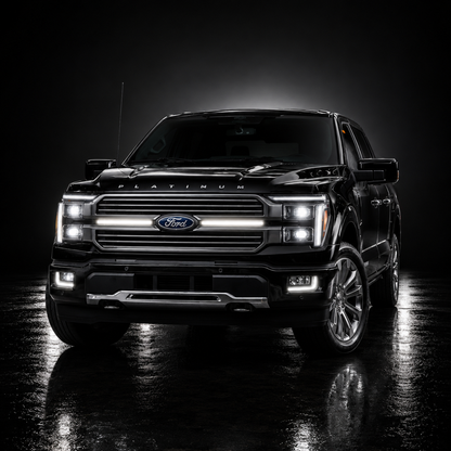 2024-2025 Ford F150 Platinum “Black Package” LED Grille Light Kit – White DRL Strip, IP67, Plug-and-Play Ready