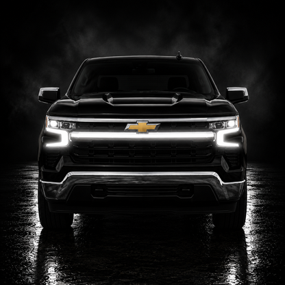 2023-2025 Chevy Silverado 1500 LED “Power” Grille Bar – LT & LTZ, IP67, Bolt-On, Black/Silver Frame