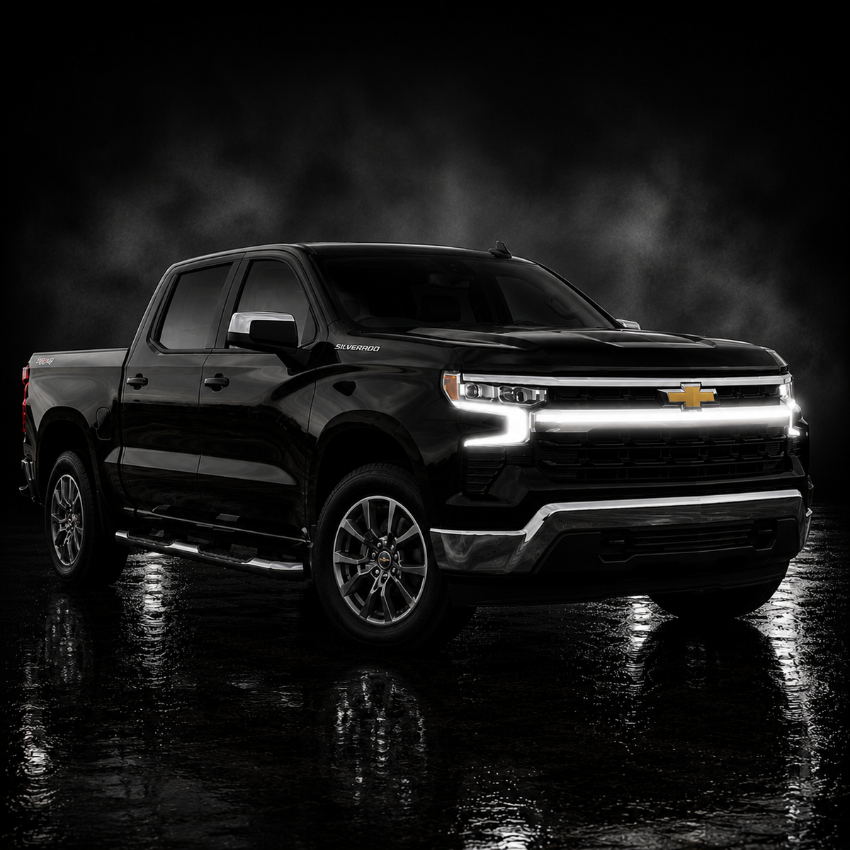 2023-2025 Chevy Silverado 1500 LED “Power” Grille Bar – LT & LTZ, IP67, Bolt-On, Black/Silver Frame