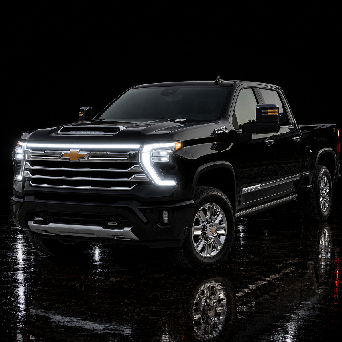 2024-2026 Chevy Silverado HD 2500/3500 LED “Power” Grille Bar – LTZ & High Country, IP68, Black/Silver Frame