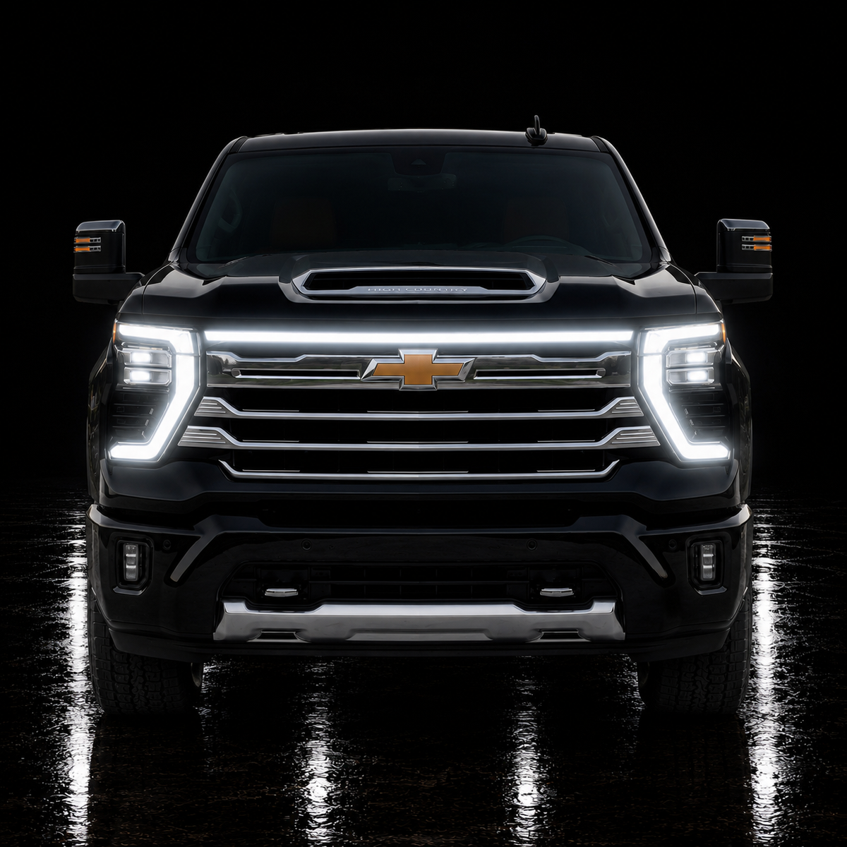2024-2026 Chevy Silverado HD 2500/3500 LED “Power” Grille Bar – LTZ & High Country, IP68, Black/Silver Frame