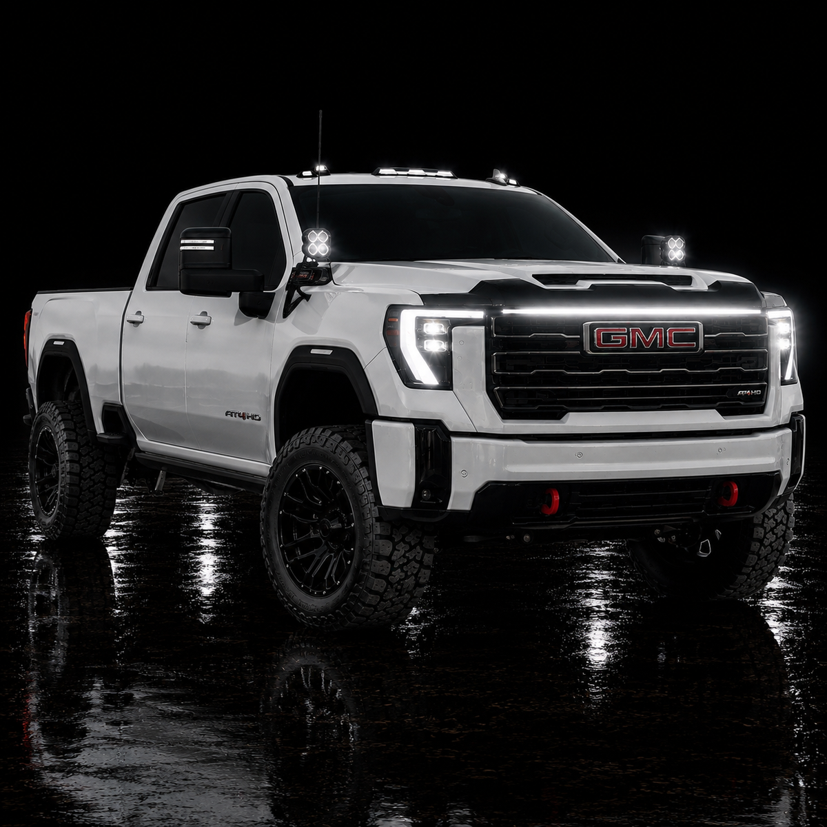 2024-2026 GMC Sierra 2500/3500 LED “Power” Grille Bar – SLE, SLT, Pro, AT4 & AT4X, IP67, Black/Silver