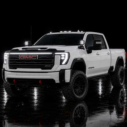 2024-2026 GMC Sierra 2500/3500 LED “Power” Grille Bar – SLE, SLT, Pro, AT4 & AT4X, IP67, Black/Silver