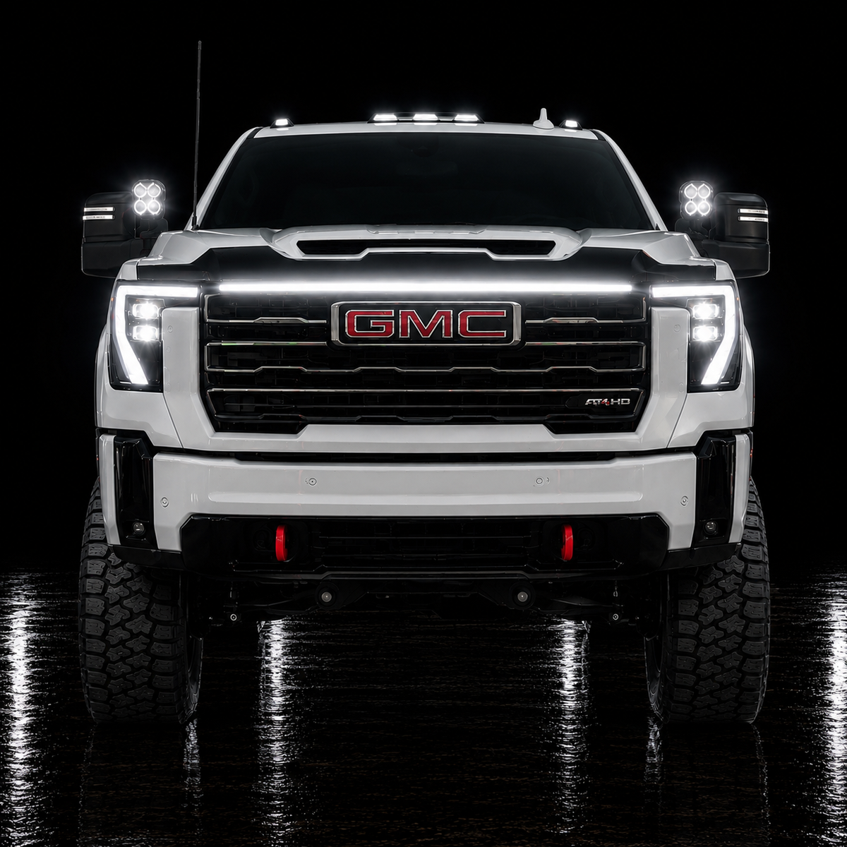 2024-2026 GMC Sierra 2500/3500 LED “Power” Grille Bar – SLE, SLT, Pro, AT4 & AT4X, IP67, Black/Silver