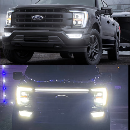 2021-2023 Ford F150 Lariat LED “Power” Grille Accent Bar – IP67, Black/Silver Frame