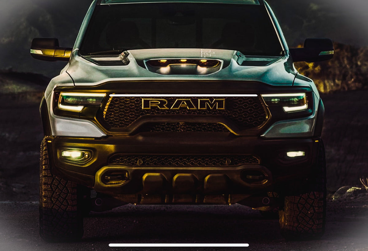 2021-2024 Ram 1500 TRX LED “Power” Grille Bar – IP67, Bolt-On, Black or Silver Frame